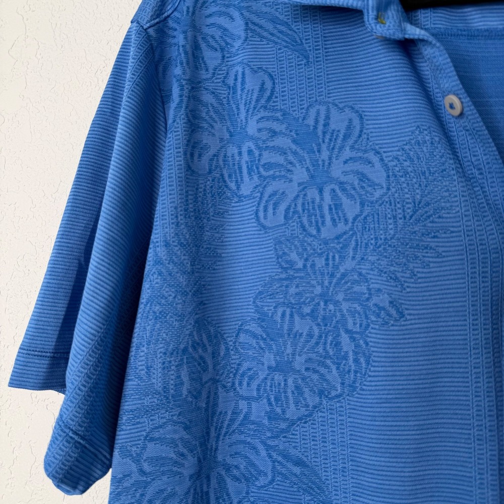 Tommy Bahama IslandZone Mens XXL Blue Tonal Floral Jacquard Button Down Shirt - Picture 3 of 6